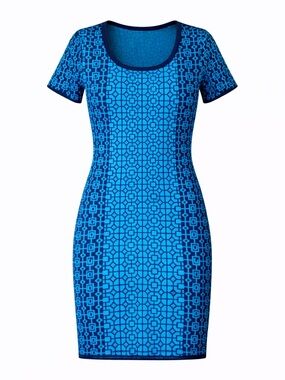 Romeo & Juliet Couture Teal Geometric Short Sleeve Body-con Dress Y2K Vibe XS
